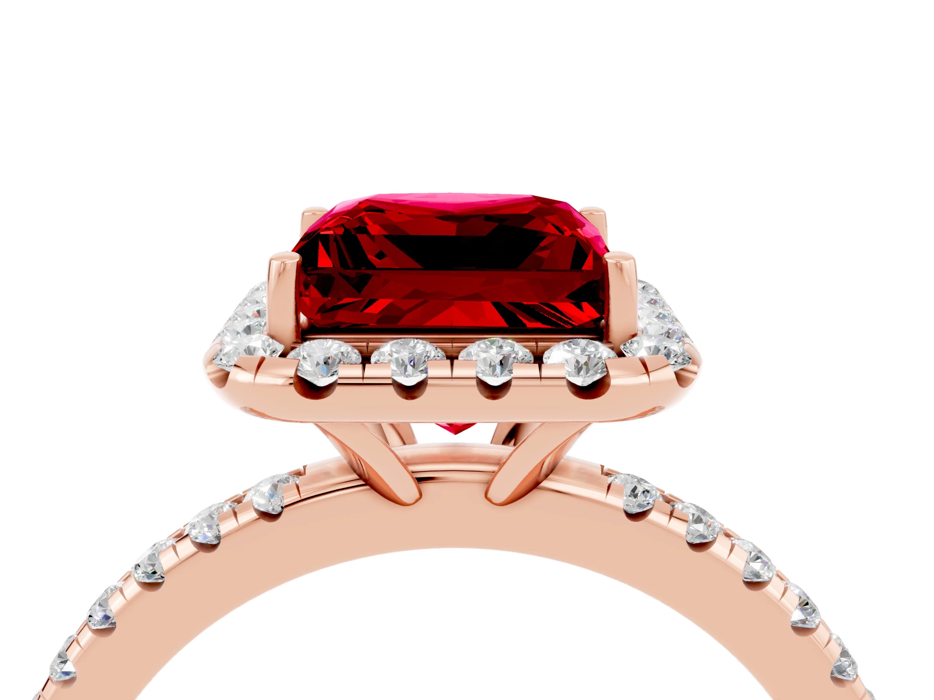Rose gold Princess Cut Halo Round Diamond Pavé Band Four-Prong Ring_4