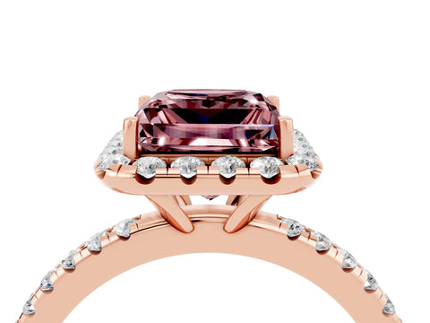 Rose gold Princess Cut Halo Round Diamond Pavé Band Four-Prong Ring_4