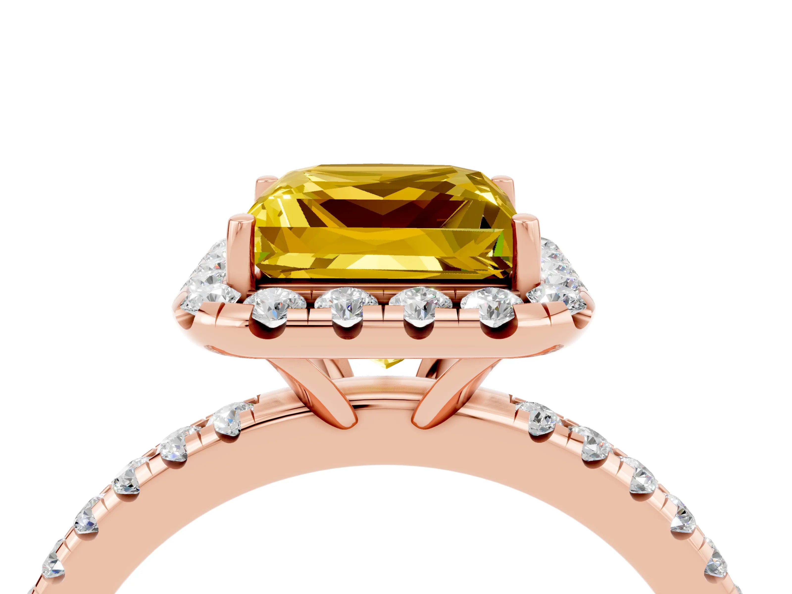 Rose gold Princess Cut Halo Round Diamond Pavé Band Four-Prong Ring_4