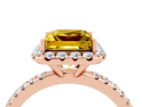 Rose gold Princess Cut Halo Round Diamond Pavé Band Four-Prong Ring_4