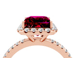 Rose gold Princess Cut Halo Round Diamond Pavé Band Four-Prong Ring_4