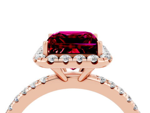 Rose gold Princess Cut Halo Round Diamond Pavé Band Four-Prong Ring_4