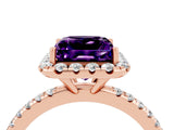 Rose gold Princess Cut Halo Round Diamond Pavé Band Four-Prong Ring_4