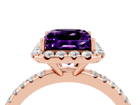 Rose gold Princess Cut Halo Round Diamond Pavé Band Four-Prong Ring_4