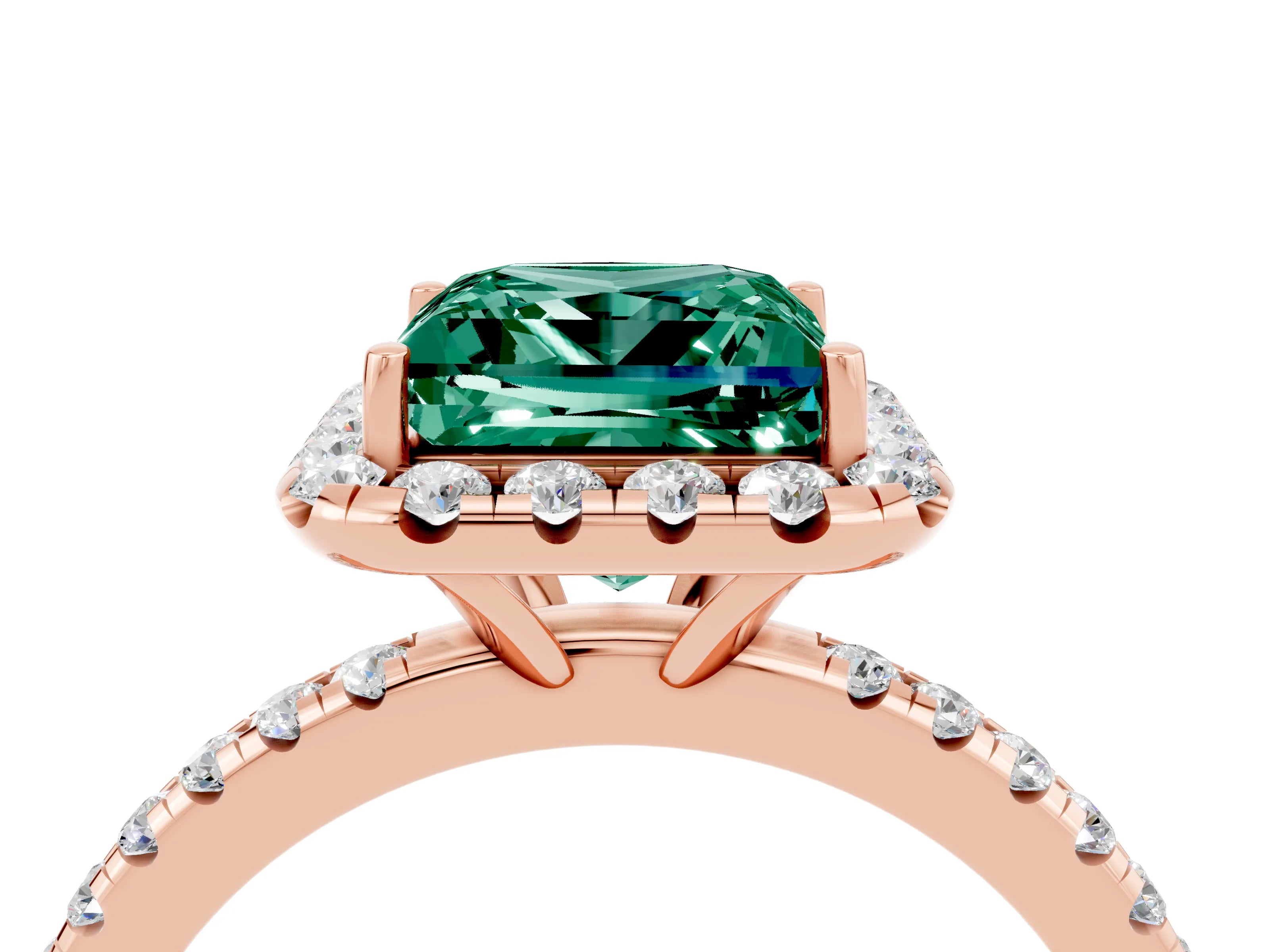 Rose gold Princess Cut Halo Round Diamond Pavé Band Four-Prong Ring_4