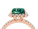 Rose gold Princess Cut Halo Round Diamond Pavé Band Four-Prong Ring_4