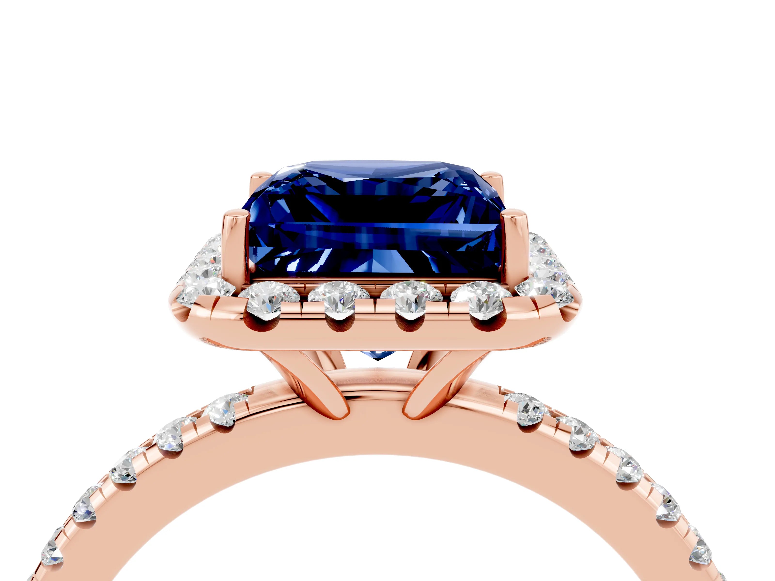 Rose gold Princess Cut Halo Round Diamond Pavé Band Four-Prong Ring_4