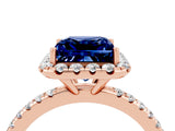 Rose gold Princess Cut Halo Round Diamond Pavé Band Four-Prong Ring_4