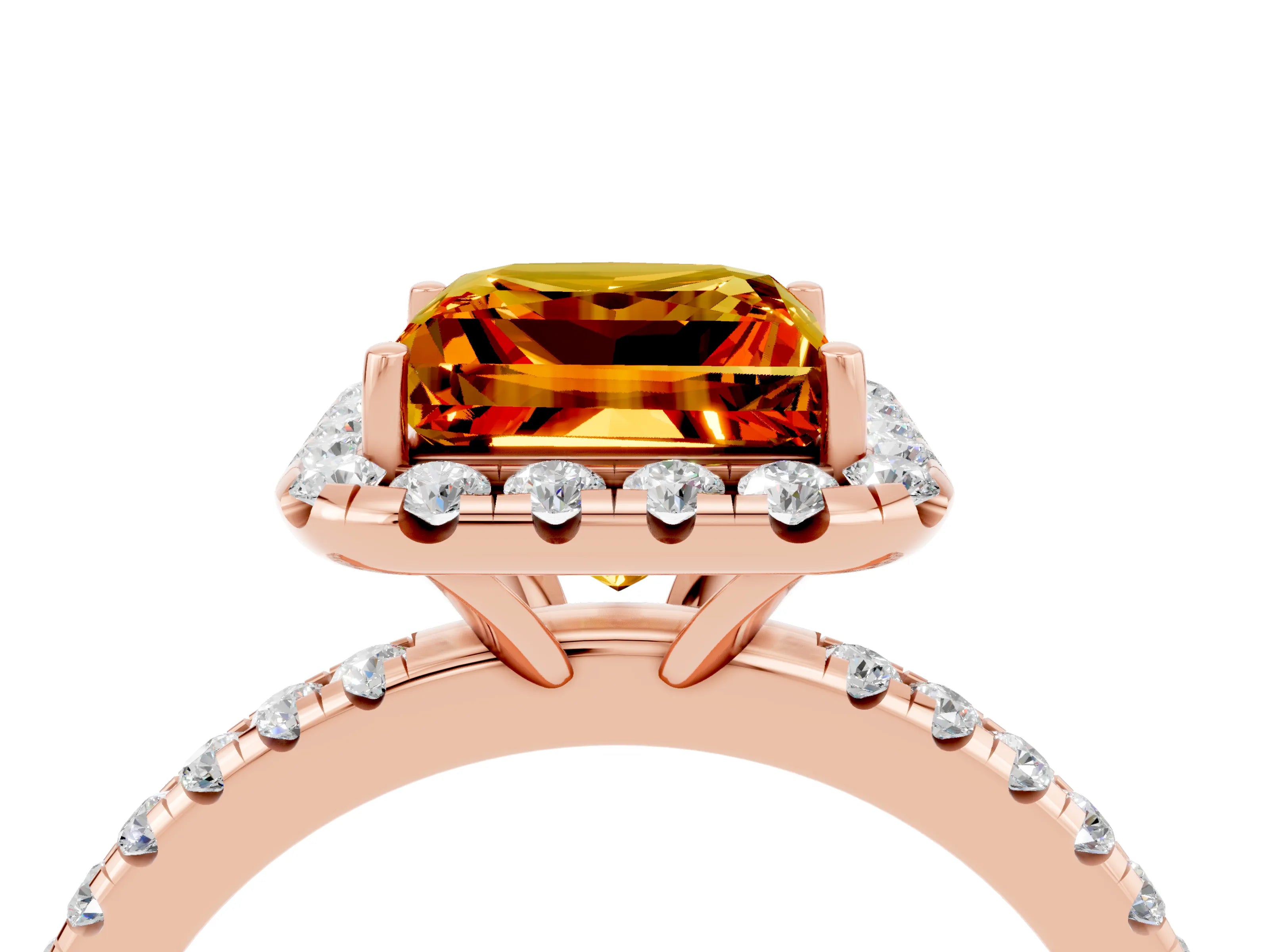 Rose gold Princess Cut Halo Round Diamond Pavé Band Four-Prong Ring_4