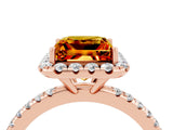 Rose gold Princess Cut Halo Round Diamond Pavé Band Four-Prong Ring_4