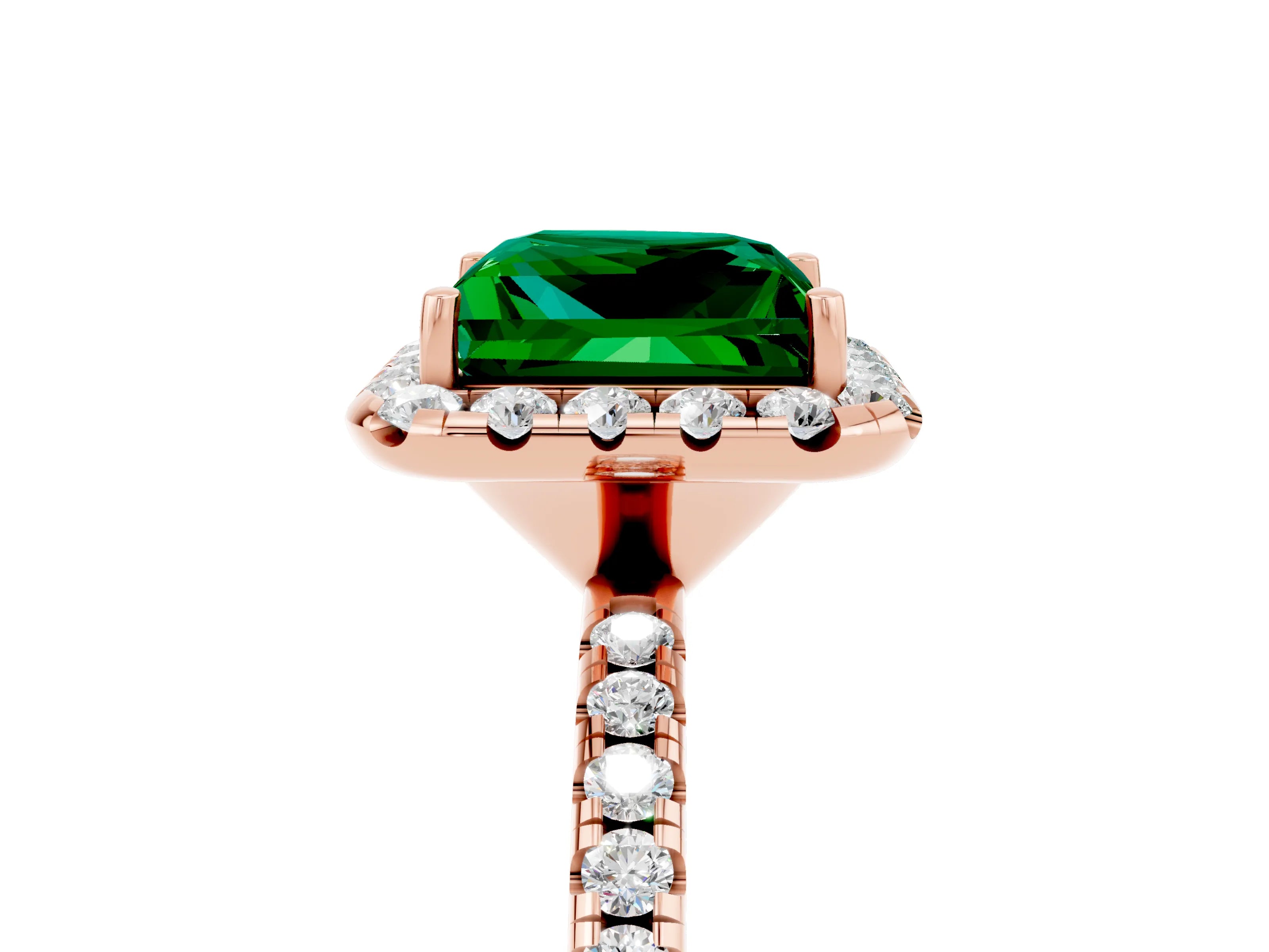 Rose gold Princess Cut Halo Round Diamond Pavé Band Four-Prong Ring_5