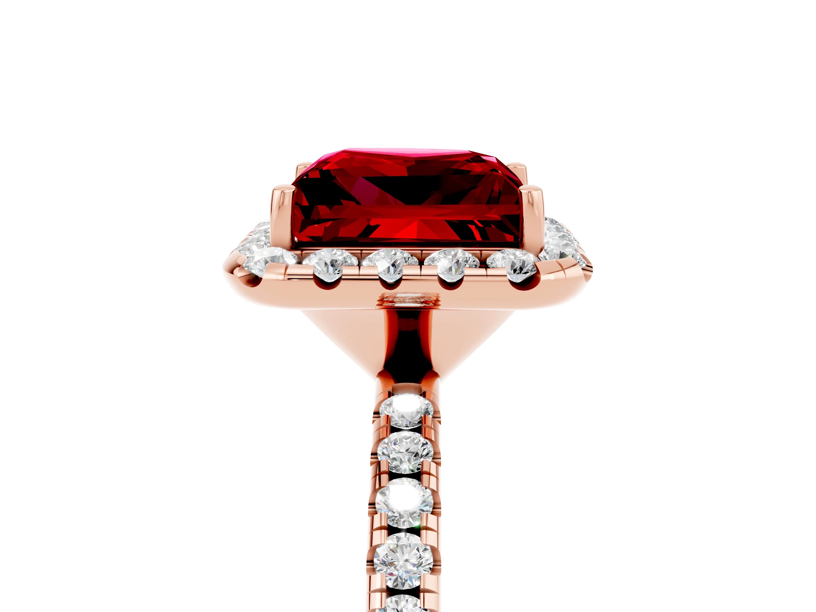 Rose gold Princess Cut Halo Round Diamond Pavé Band Four-Prong Ring_5