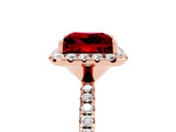 Rose gold Princess Cut Halo Round Diamond Pavé Band Four-Prong Ring_5