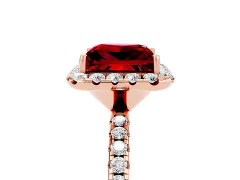 Rose gold Princess Cut Halo Round Diamond Pavé Band Four-Prong Ring_5