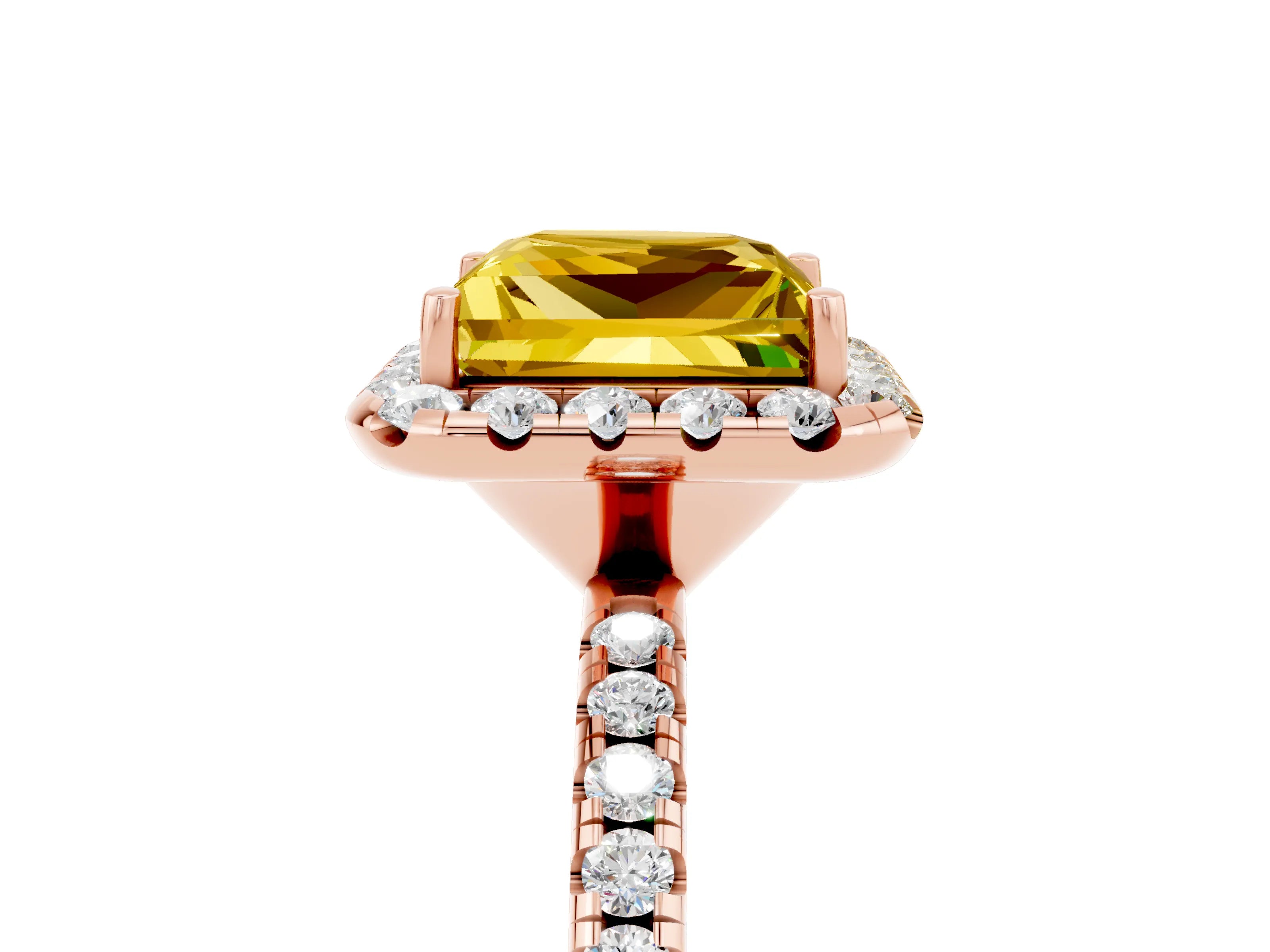 Rose gold Princess Cut Halo Round Diamond Pavé Band Four-Prong Ring_5