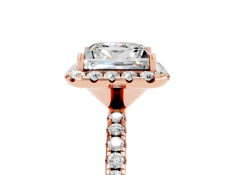 Rose gold Princess Cut Halo Round Diamond Pavé Band Four-Prong Ring_5