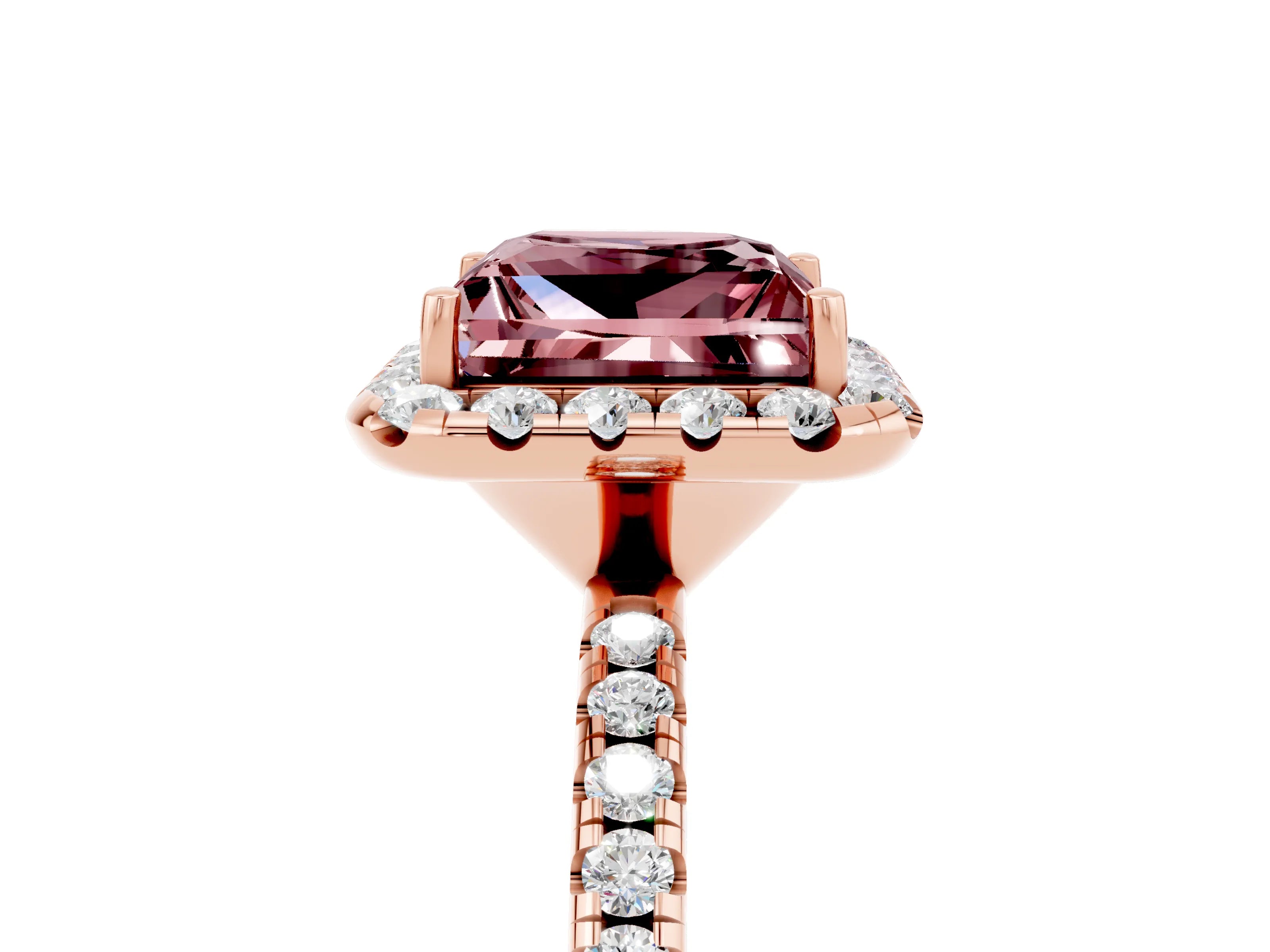 Rose gold Princess Cut Halo Round Diamond Pavé Band Four-Prong Ring_5