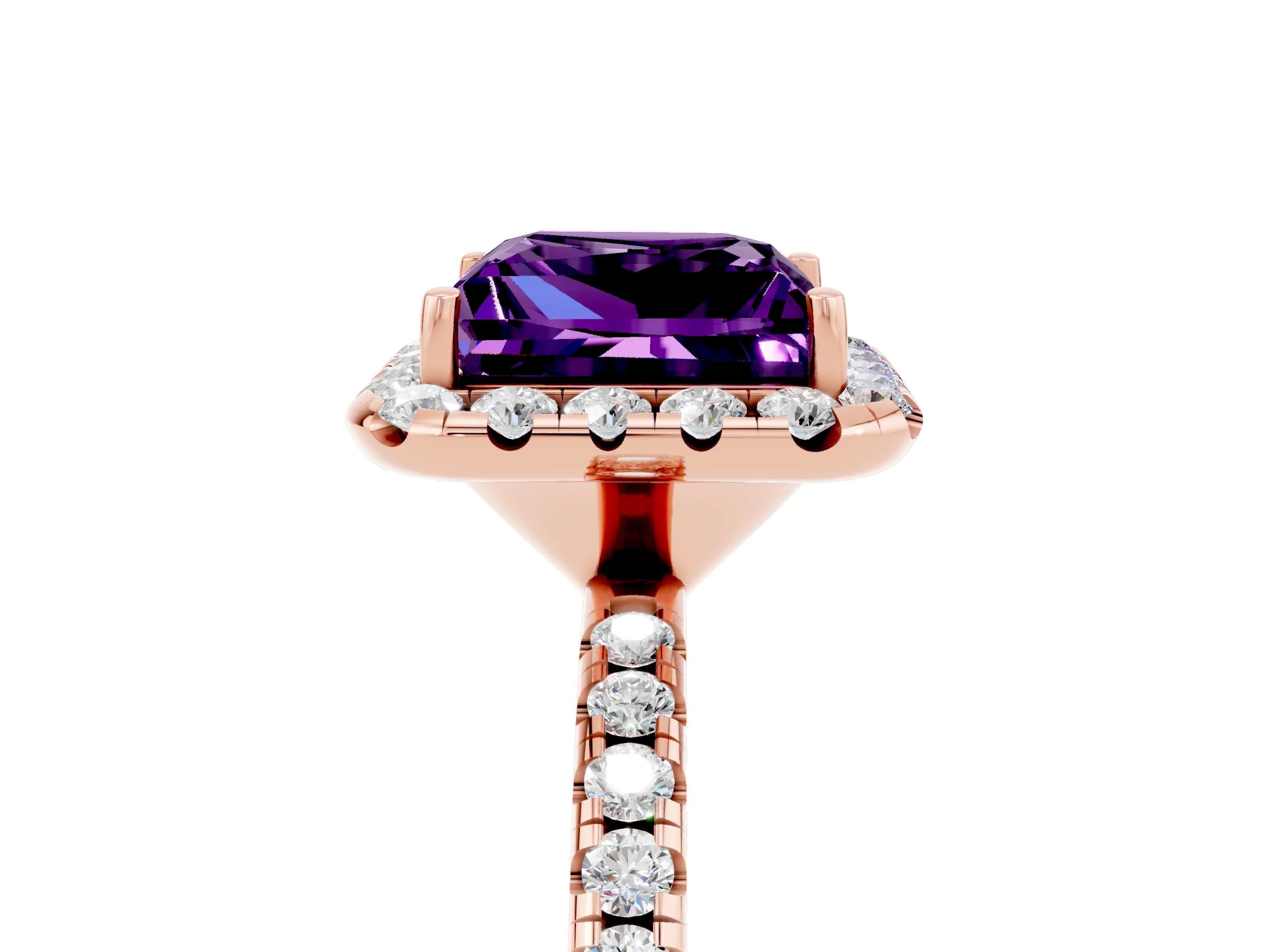 Rose gold Princess Cut Halo Round Diamond Pavé Band Four-Prong Ring_5