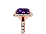 Rose gold Princess Cut Halo Round Diamond Pavé Band Four-Prong Ring_5
