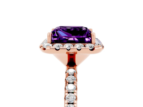 Rose gold Princess Cut Halo Round Diamond Pavé Band Four-Prong Ring_5