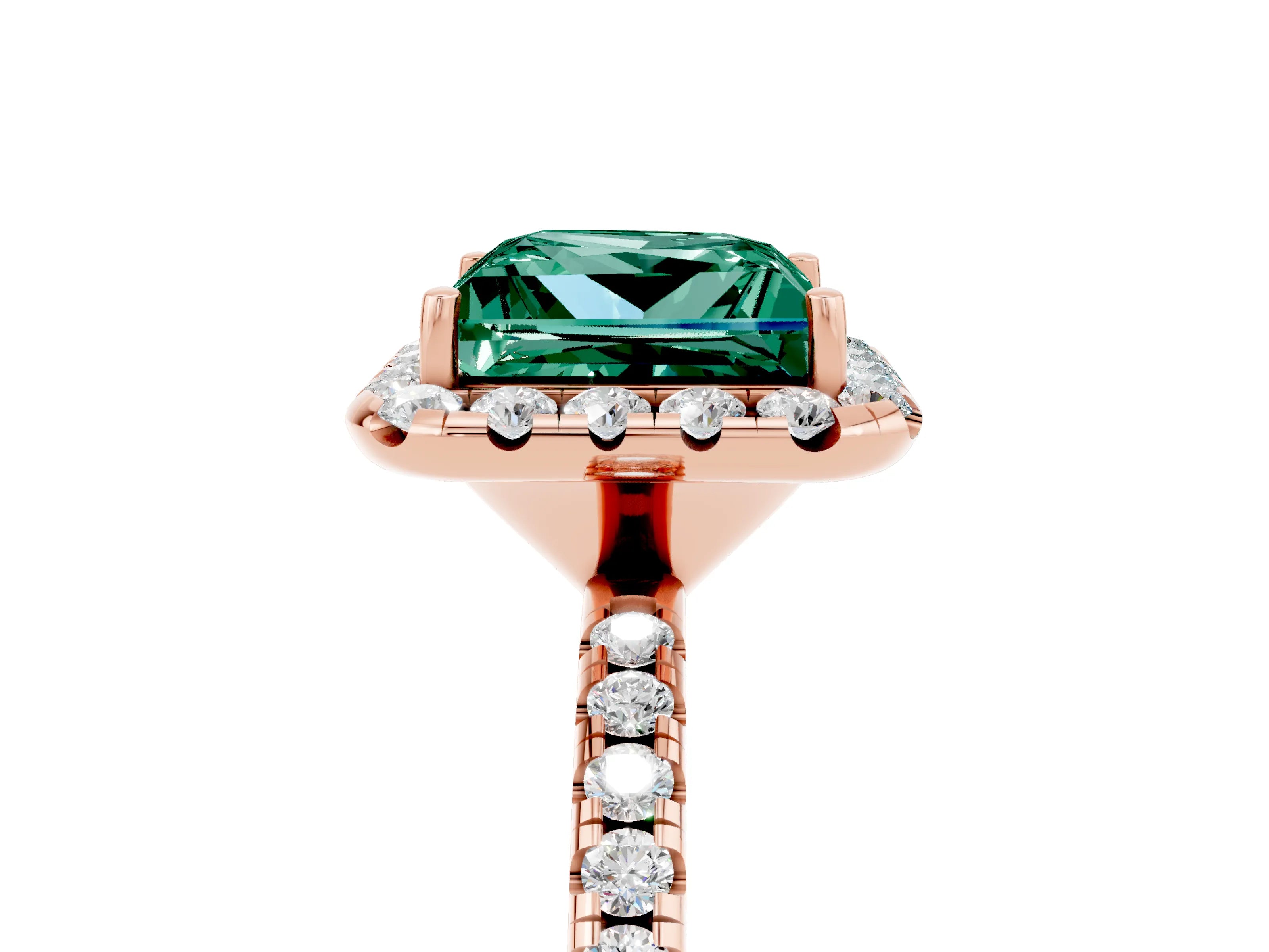 Rose gold Princess Cut Halo Round Diamond Pavé Band Four-Prong Ring_5