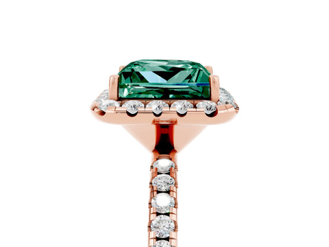 Rose gold Princess Cut Halo Round Diamond Pavé Band Four-Prong Ring_5