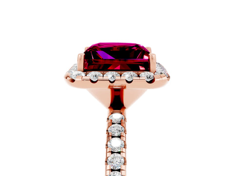 Rose gold Princess Cut Halo Round Diamond Pavé Band Four-Prong Ring_5