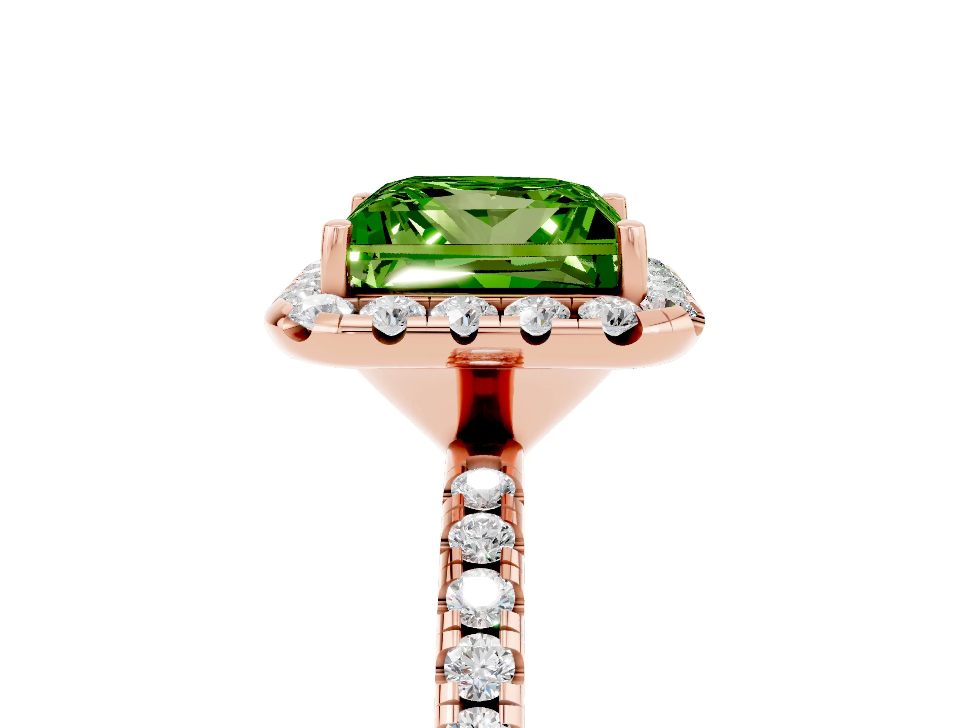 Rose gold Princess Cut Halo Round Diamond Pavé Band Four-Prong Ring_5