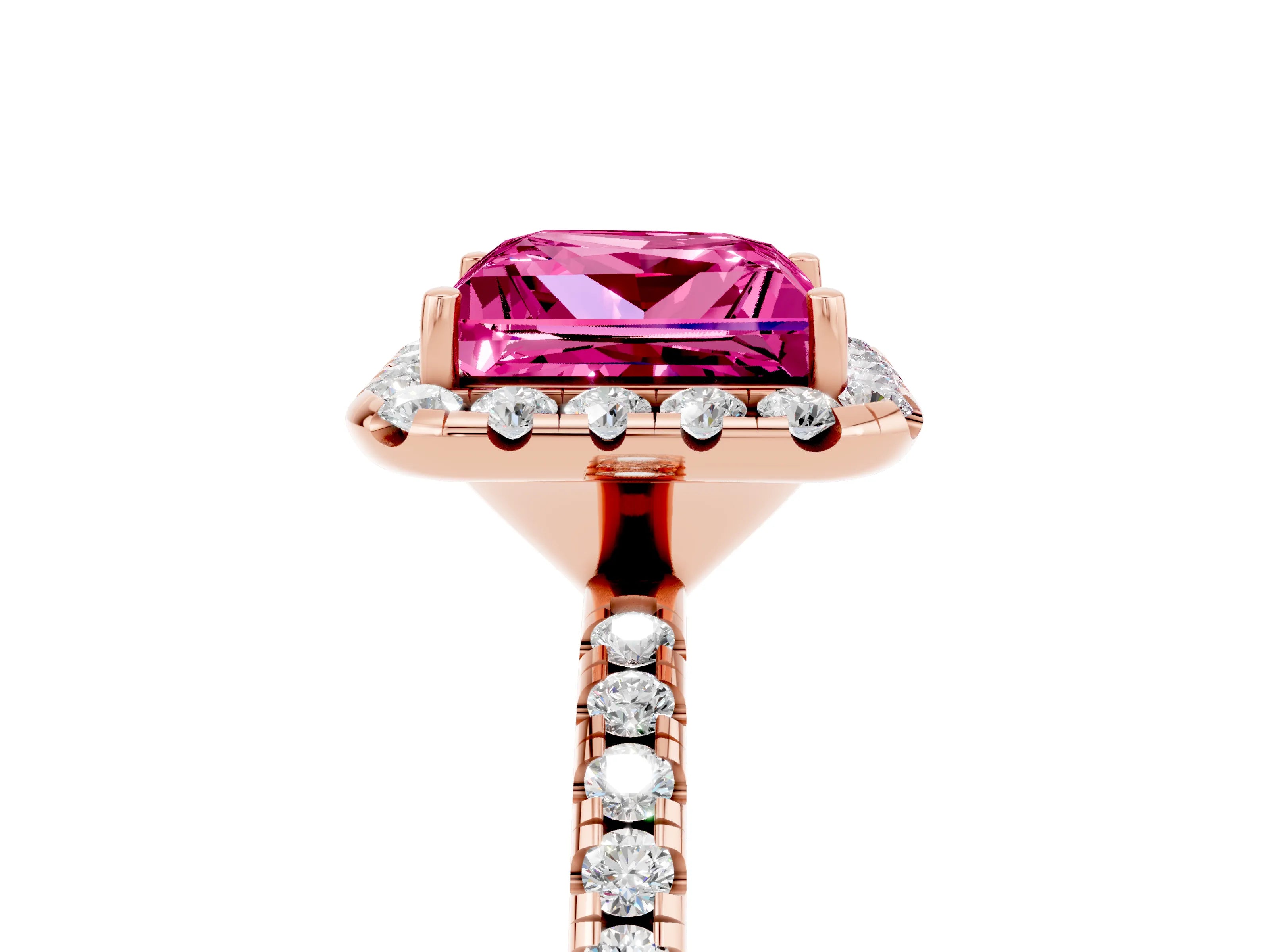 Rose gold Princess Cut Halo Round Diamond Pavé Band Four-Prong Ring_5