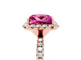 Rose gold Princess Cut Halo Round Diamond Pavé Band Four-Prong Ring_5