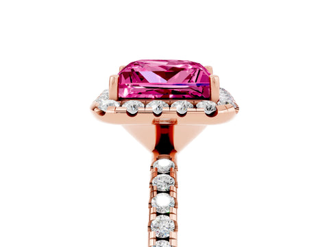 Rose gold Princess Cut Halo Round Diamond Pavé Band Four-Prong Ring_5
