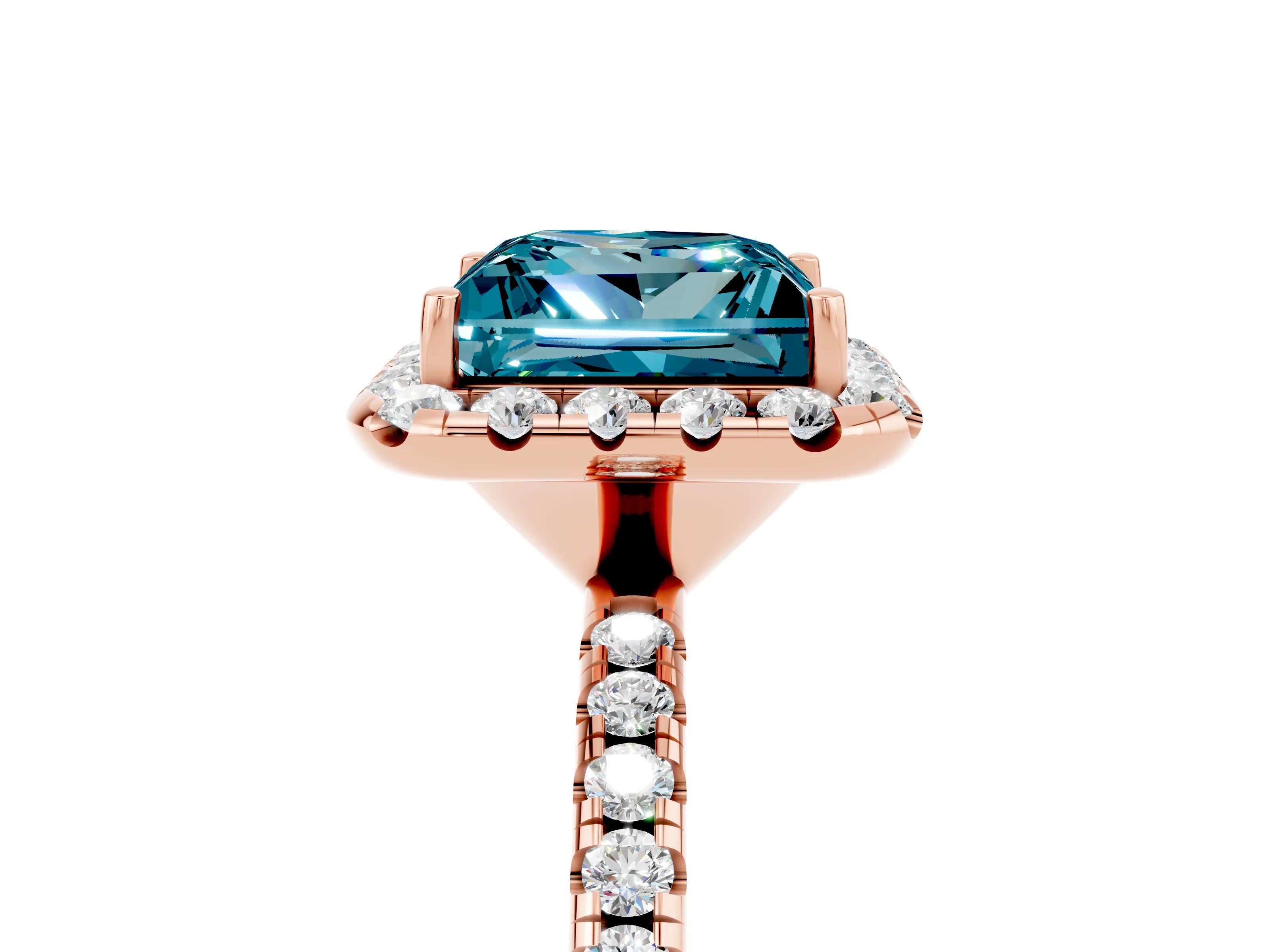 Rose gold Princess Cut Halo Round Diamond Pavé Band Four-Prong Ring_5
