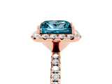 Rose gold Princess Cut Halo Round Diamond Pavé Band Four-Prong Ring_5