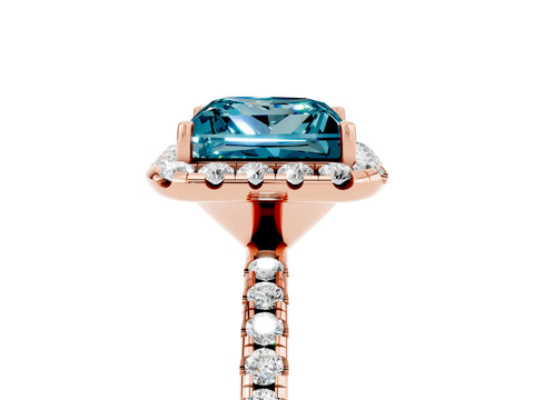 Rose gold Princess Cut Halo Round Diamond Pavé Band Four-Prong Ring_5