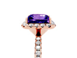 Rose gold Princess Cut Halo Round Diamond Pavé Band Four-Prong Ring_5