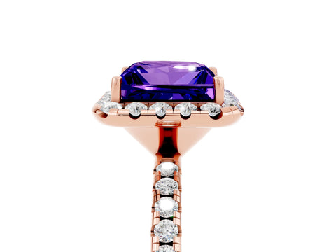 Rose gold Princess Cut Halo Round Diamond Pavé Band Four-Prong Ring_5