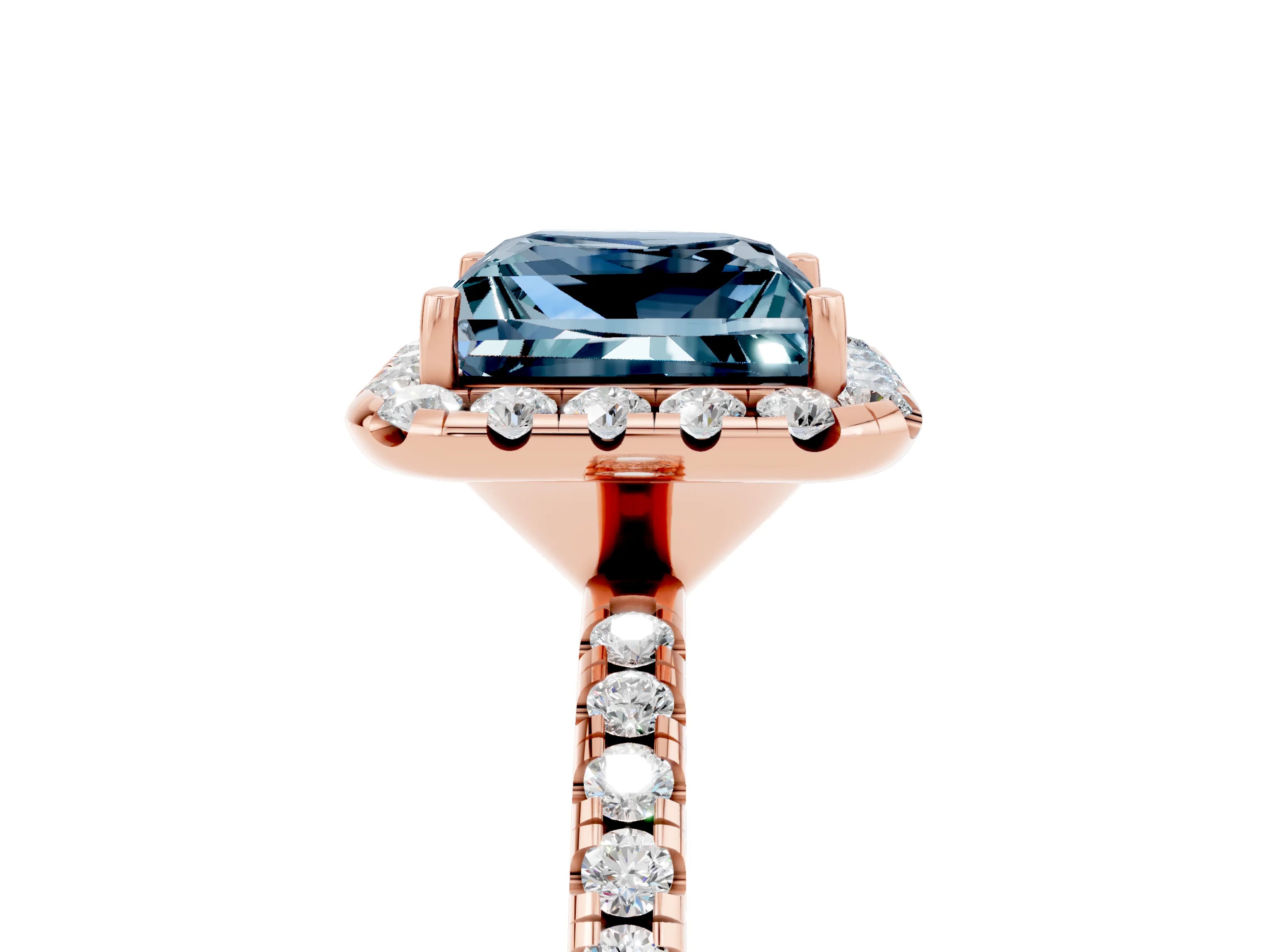 Rose gold Princess Cut Halo Round Diamond Pavé Band Four-Prong Ring_5