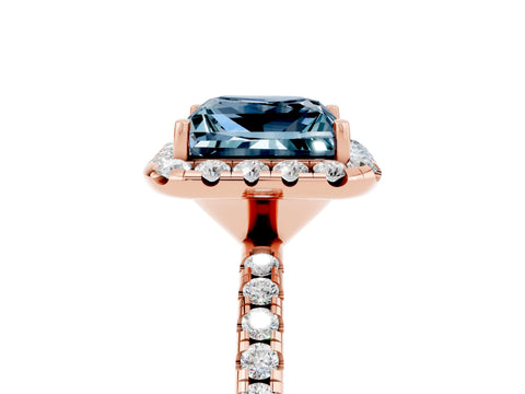 Rose gold Princess Cut Halo Round Diamond Pavé Band Four-Prong Ring_5