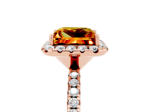 Rose gold Princess Cut Halo Round Diamond Pavé Band Four-Prong Ring_5