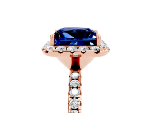Rose gold Princess Cut Halo Round Diamond Pavé Band Four-Prong Ring_5
