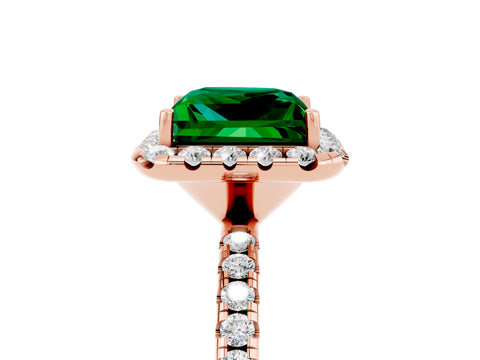 Rose gold Princess Cut Halo Round Diamond Pavé Band Four-Prong Ring_5