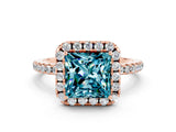 Rose gold Princess Cut Halo Round Diamond Pavé Band Four-Prong Ring
