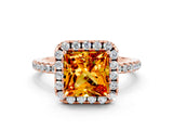 Rose gold Princess Cut Halo Round Diamond Pavé Band Four-Prong Ring