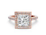 Rose gold Princess Cut Halo Round Diamond Pavé Band with Four-Prong Setting_15