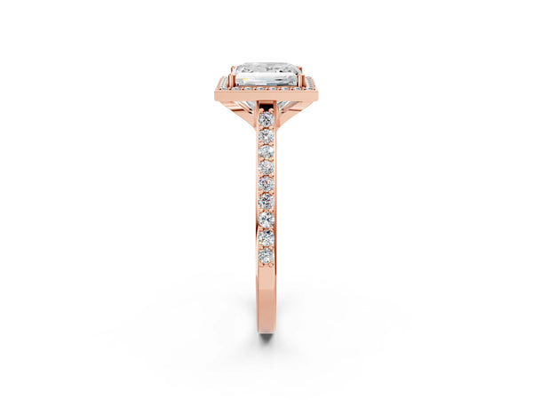 Rose gold Princess Cut Halo Round Diamond Pavé Band with Four-Prong Setting