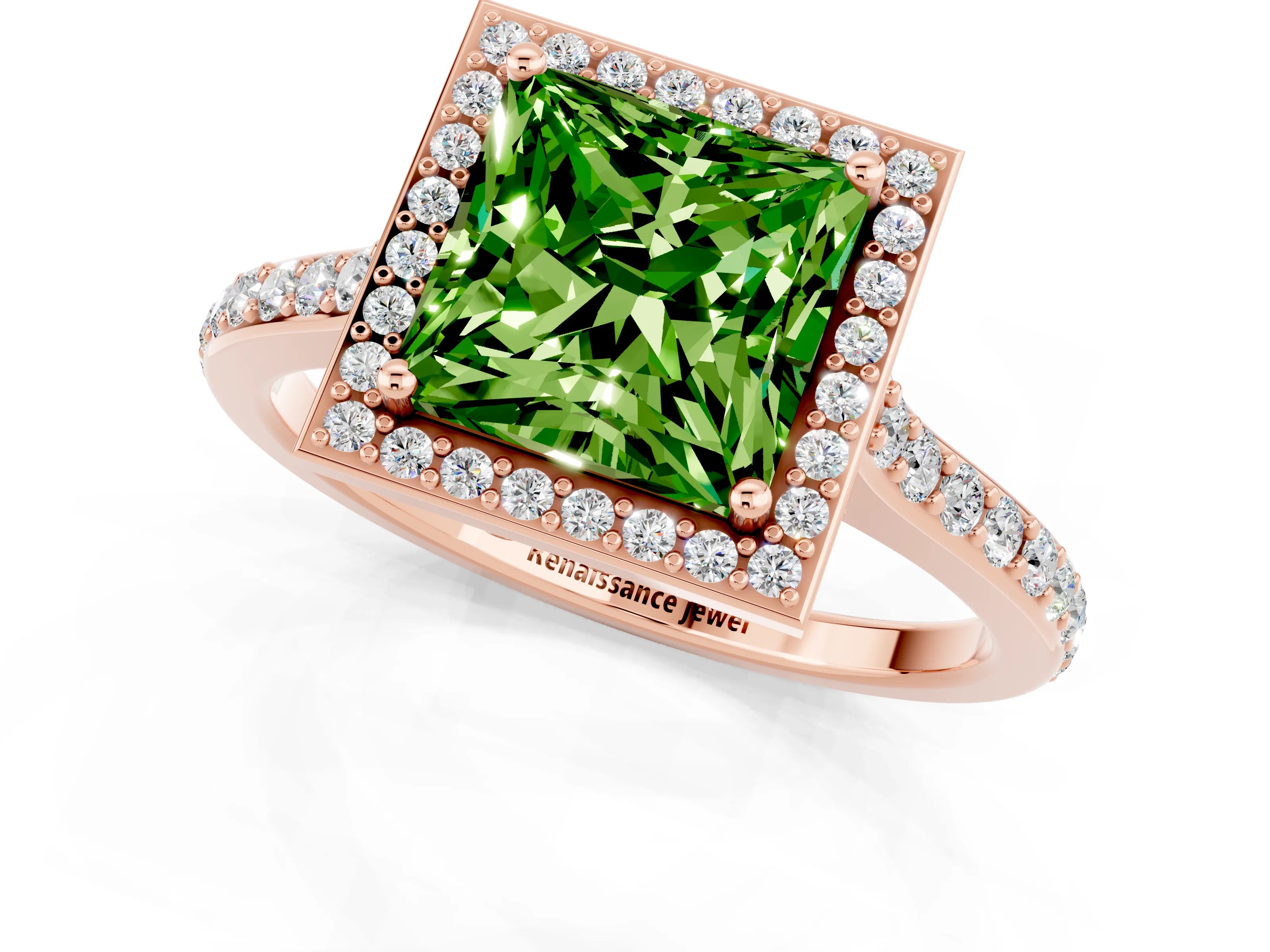 Rose gold Princess Cut Halo Round Diamond Pavé Band with Four-Prong Setting_1