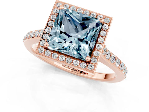 Rose gold Princess Cut Halo Round Diamond Pavé Band with Four-Prong Setting_1