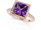 Rose gold Princess Cut Halo Round Diamond Pavé Band with Four-Prong Setting_1
