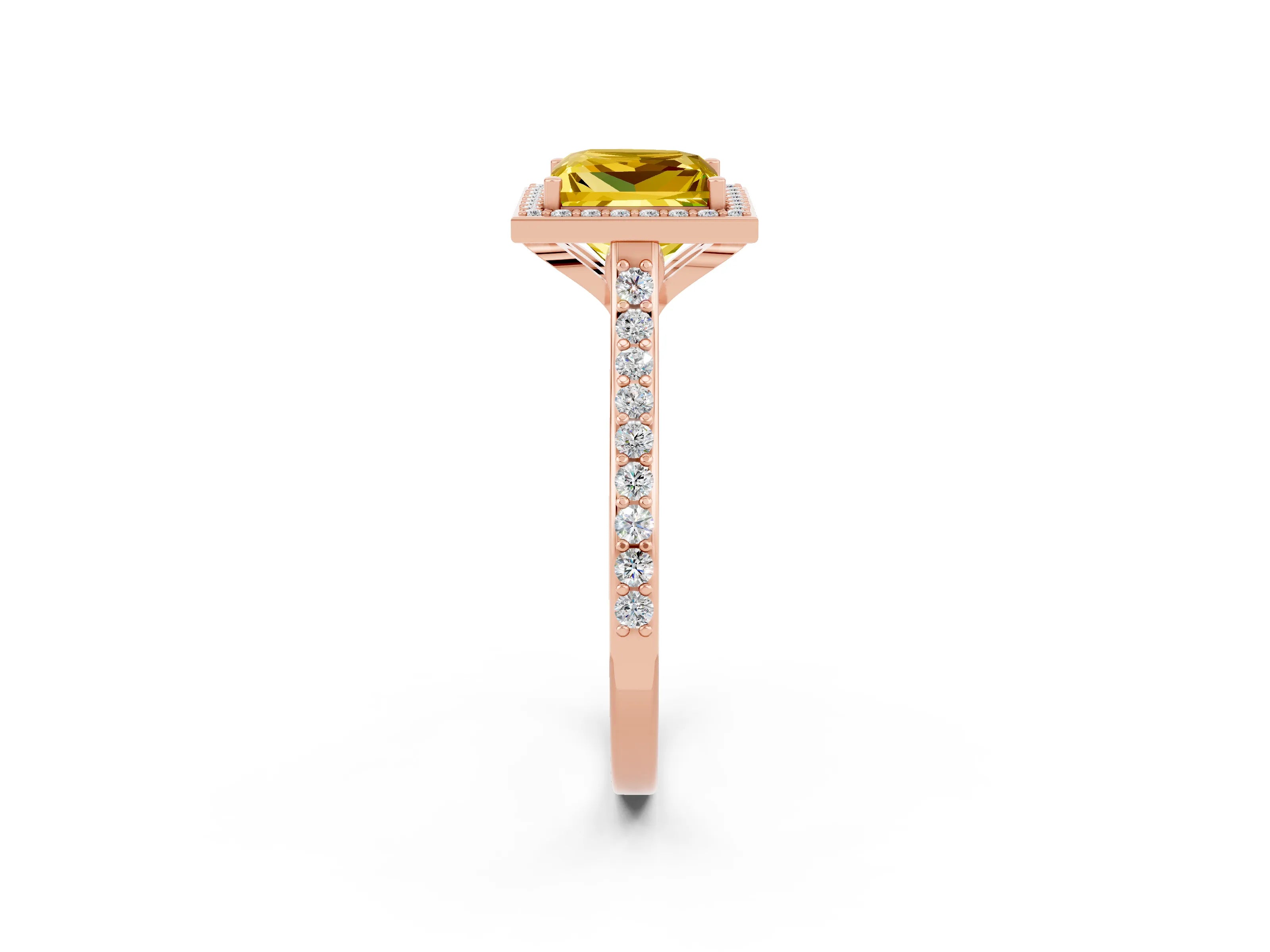 Rose gold Princess Cut Halo Round Diamond Pavé Band with Four-Prong Setting_2