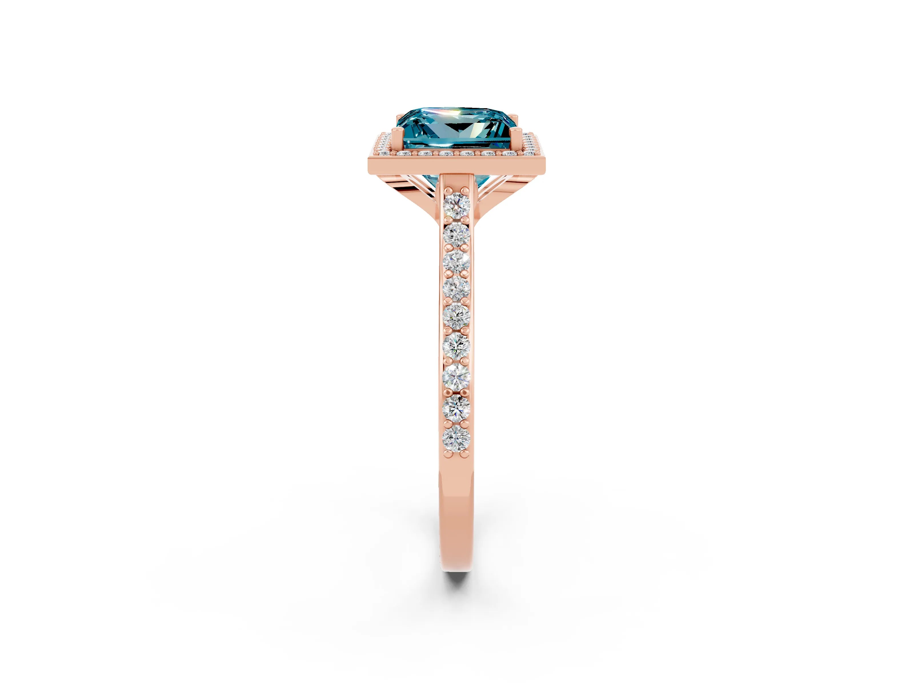 Rose gold Princess Cut Halo Round Diamond Pavé Band with Four-Prong Setting_2